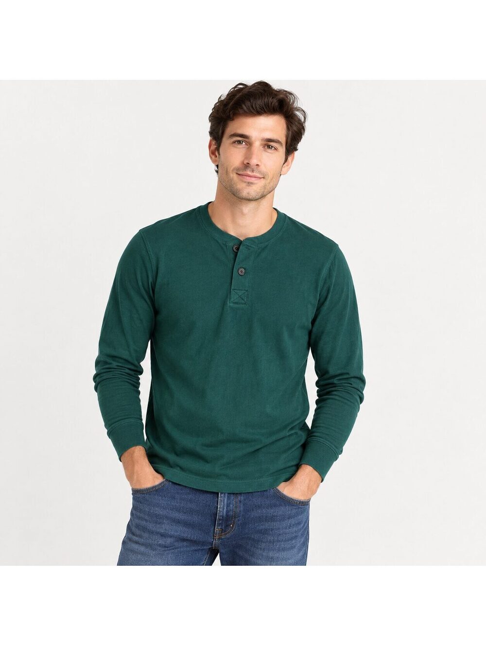 J.Crew Men's Green 100% Cotton Long Sleeve Henley Shirt Size S
